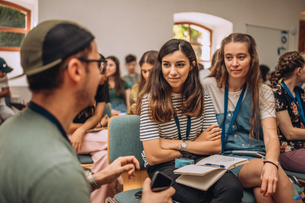 Students discussing during class.